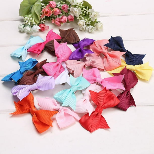 20 Colors New Alligator Clips Girls Bow Ribbon Kids Sides Accessories Hair Clip